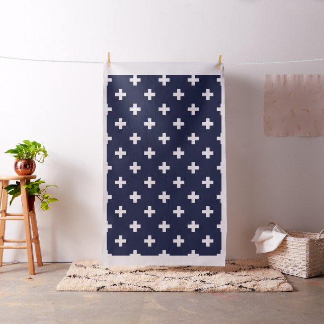 Navy Blue Swiss Cross Modern Pattern Fabric (In Situ)