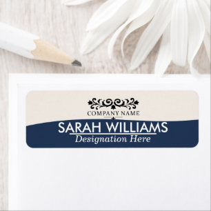 Navy Blue Tan Geometric Monogram Return Address 
