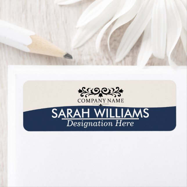 Navy Blue Tan Geometric Monogram Return Address  (Insitu)