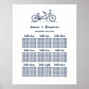 Navy Blue Tandem Bike Wedding Seating Chart Poster