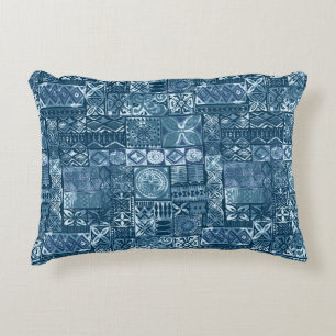 Navy Blue Tapa: Tribal Fabric Abstract Accent Pillow