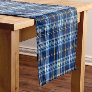 Navy Blue Tartan Christmas Short Table Runner