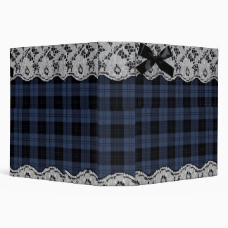 Navy Blue Tartan Plaid Pattern with White Lace Acc Binder
