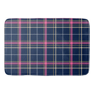 Navy Blue Tartan Plaid with Pink White Beige Bath Mat