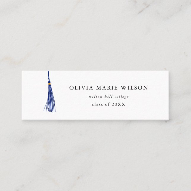 Navy Blue Tassel Graduation Name Card (Front)