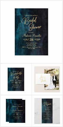 Navy Blue & Teal Modern Gold Calligraphy - Wedding