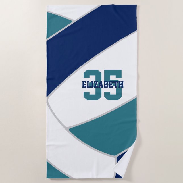 navy blue teal or your custom colours volleyball beach towel (Front)