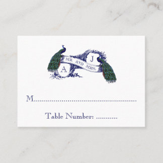 Navy Blue, Teal Peacock Wedding Seating Card