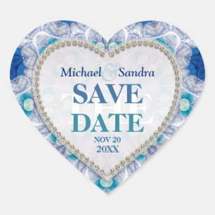 Navy Blue + Teal Save the Date Sticker