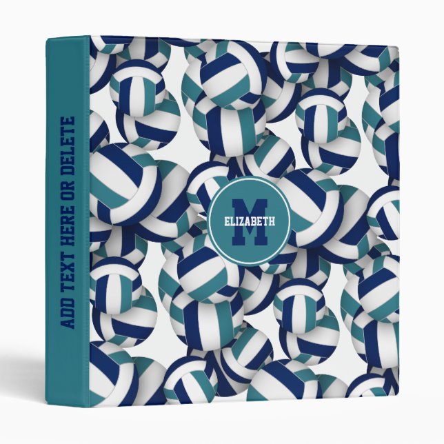 navy blue teal school colours volleyball pattern binder (Front/Spine)