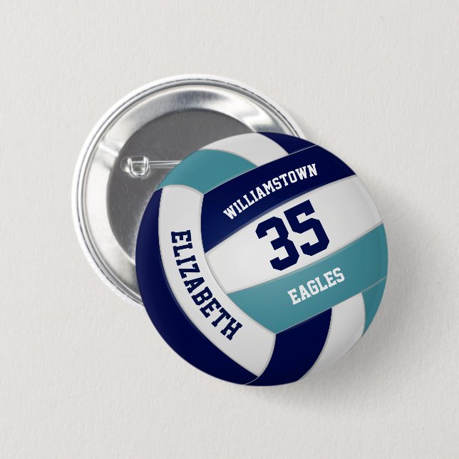 navy blue teal volleyball team gifts 2 inch round button (Front & Back)