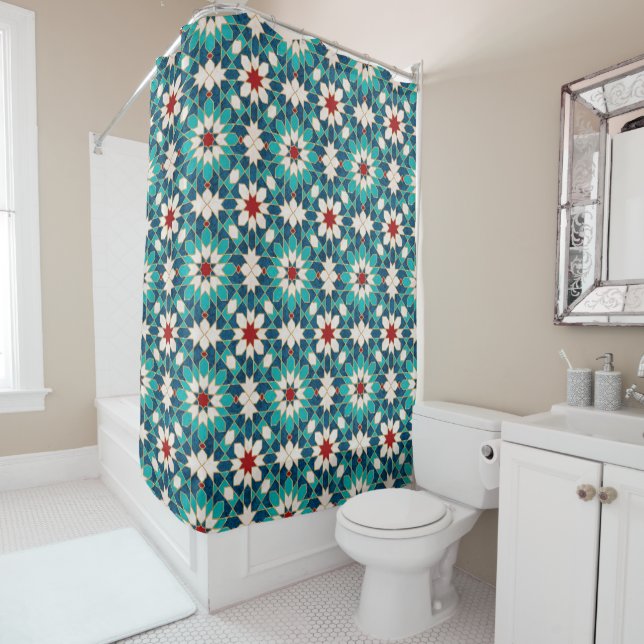 Navy Blue Teal White Red Marble Moroccan Mosaic  (In Situ)