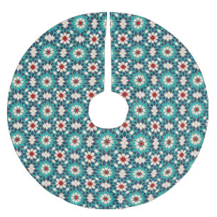Navy Blue Teal White Red Marble Moroccan Mosaic Brushed Polyester Tree Skirt
