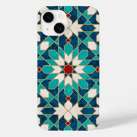 Navy Blue Teal White Red Marble Moroccan Mosaic
