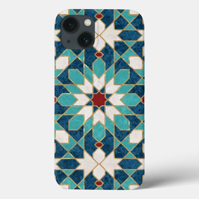Navy Blue Teal White Red Marble Moroccan Mosaic  Case-Mate iPhone Case (Back)