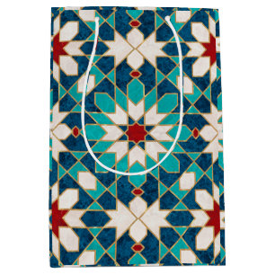 Navy Blue Teal White Red Marble Moroccan Mosaic Medium Gift Bag