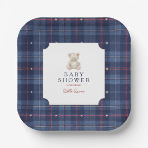 Navy blue teddy bear baby shower  paper plate