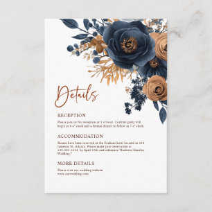 Navy Blue Terracotta Rust Elegant Wedding Details Enclosure Card