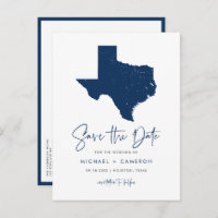 Navy Blue Texas State Map QR Code Save the Date