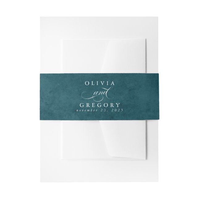 Navy Blue Textured Modern Minimal Wedding Invitation Belly Band (Front Example)