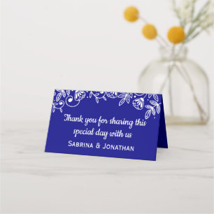 Navy Blue Thank You Floral Wedding Flowers Modern Place Card
