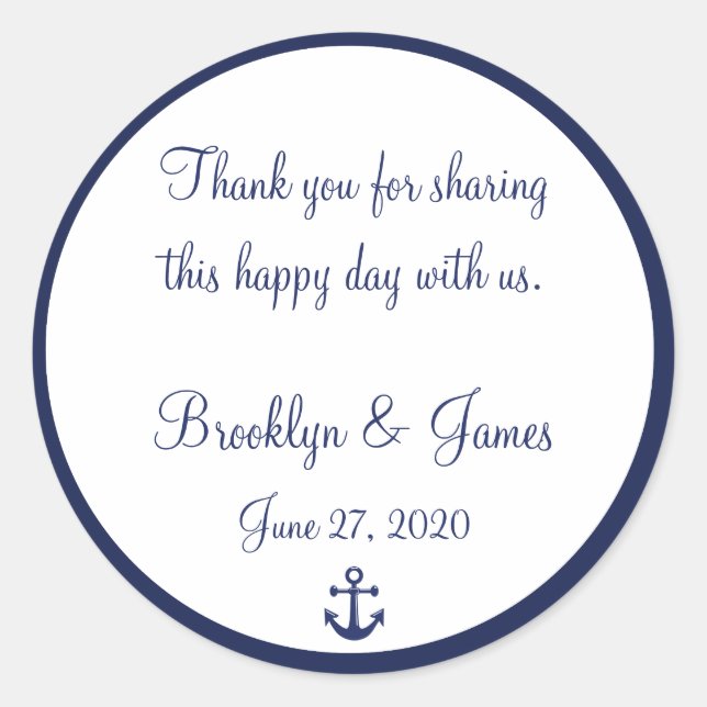 Navy Blue Thank You Nautical Wedding Stickers (Front)