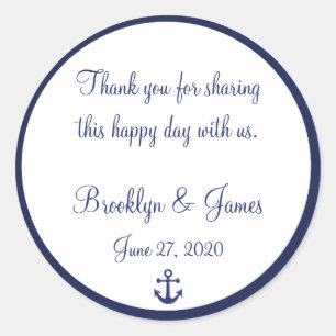 Navy Blue Thank You Nautical Wedding Stickers