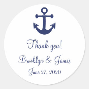 Navy Blue Thank You Nautical Wedding Stickers