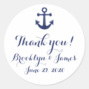 Navy Blue Thank You Nautical Wedding Stickers
