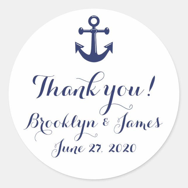 Navy Blue Thank You Nautical Wedding Stickers (Front)