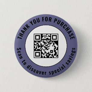 Navy Blue Thank You Scan Me Promotional QR Design 2 Inch Round Button