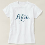 Navy blue the bride T-Shirt<br><div class="desc">Custom wedding tote bag features a navy blue,  decorative elegant custom text that can be personalized with the name and role of the person in your bridal party.</div>