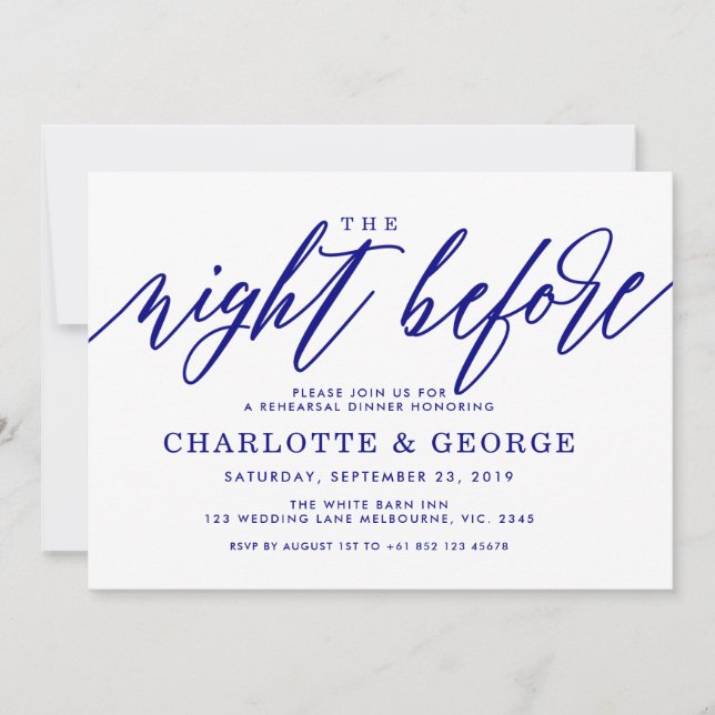 Navy blue the night before invitation (Front)