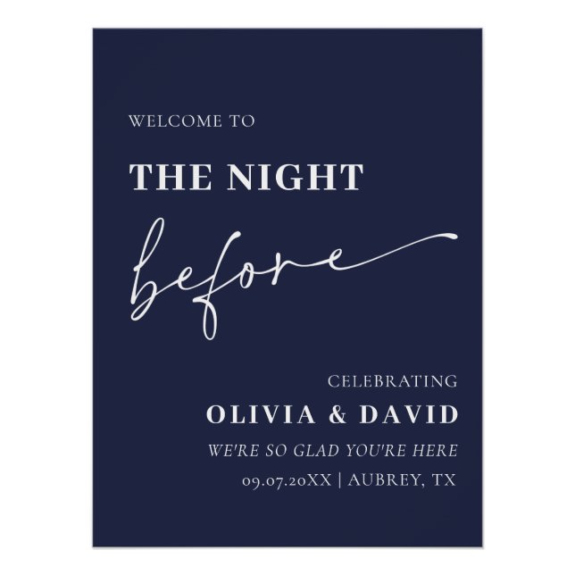 Navy Blue The Night Before Rehearsal Dinner Sign (Front)