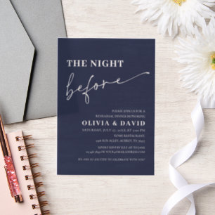 Navy Blue The Night Before Rehearsal Dinner Vellum Invitations