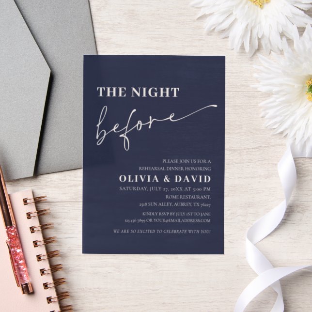 Navy Blue The Night Before Rehearsal Dinner Vellum Invitations (Wedding)