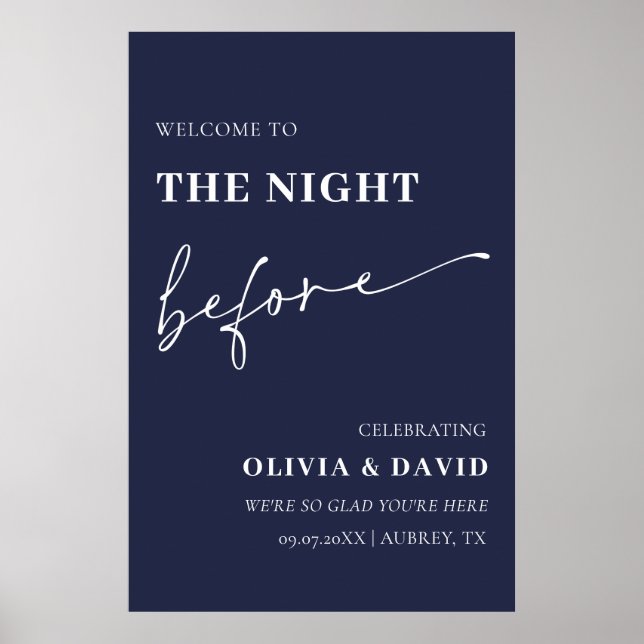 Navy Blue The Night Before Rehearsal Welcome Sign (Front)