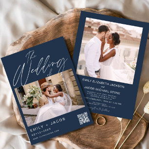 Navy Blue The Wedding of Two Photo QR code Invitation