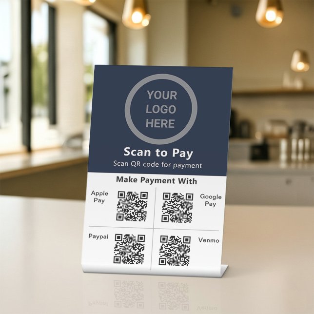 Navy Blue Theme Custom Logo Branded Scan-to-pay Pedestal Sign (Creator Uploaded)