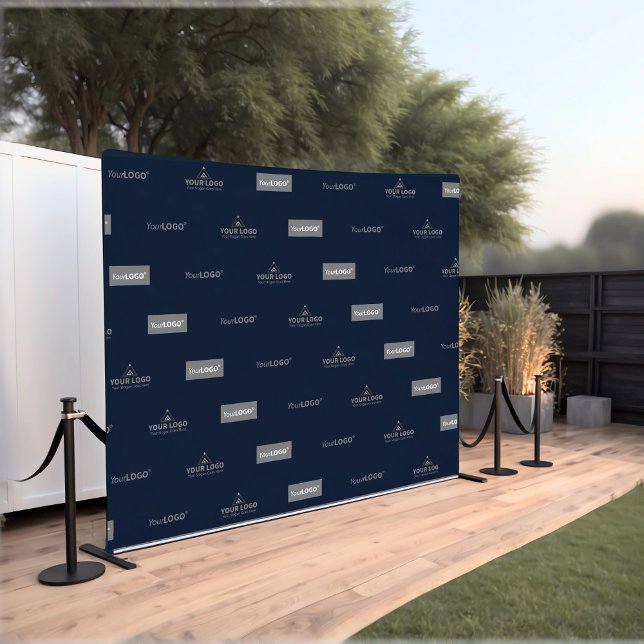 Navy Blue Three Logo Horizontal Corporate Backdrop Tapestry (Blue Photo Backdrop)