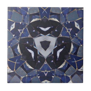 Navy blue threecorner mosaic circle stones  tile
