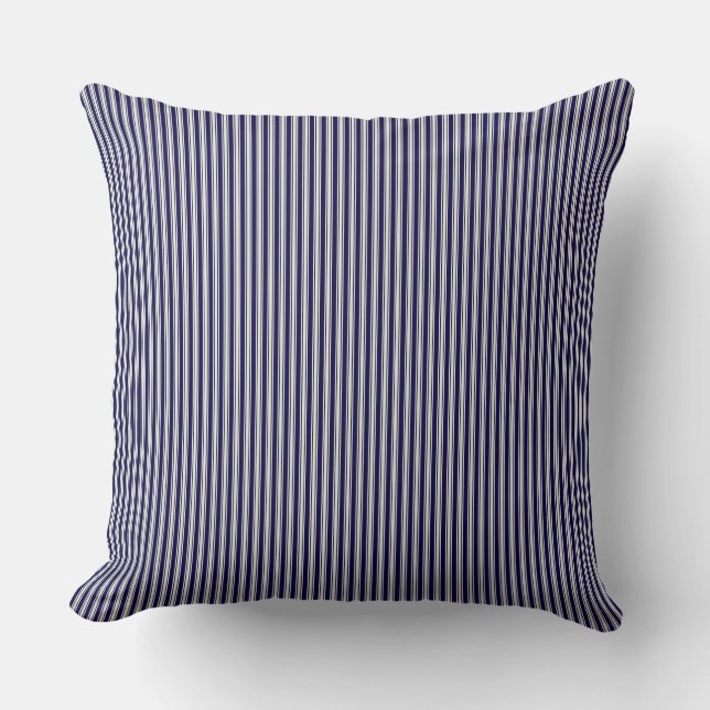 Navy Blue Ticking Stripe  Throw Pillow (Front)
