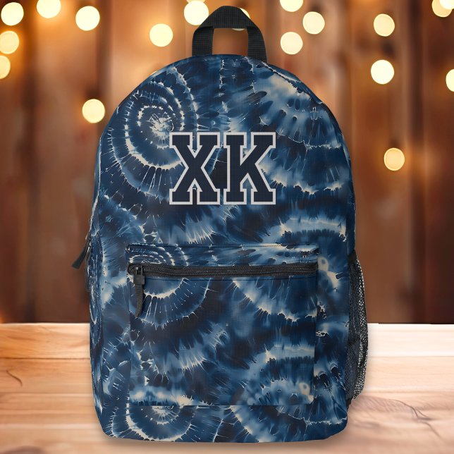 Navy Blue Tie Dye Preppy Custom Monogram Printed Backpack (Creator Uploaded)