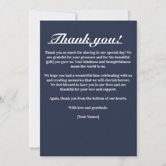 Navy Blue Timeless Elegance Thank You Card