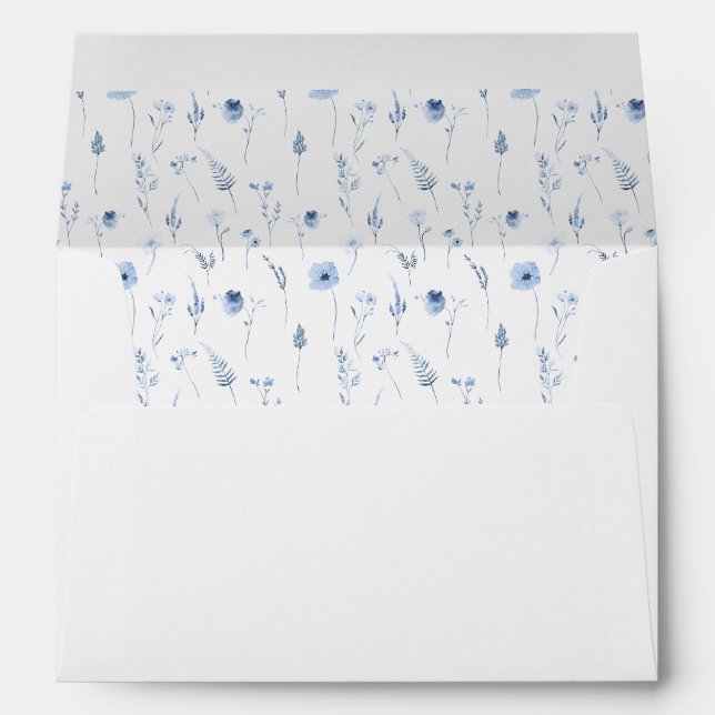 Navy blue tiny flowers botanical wedding envelopes (Back (Bottom))