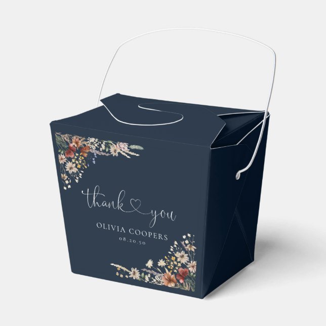 Navy Blue Tiny Wildflower Baby Shower Favour Box (Front Side)