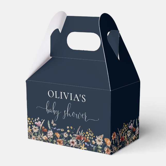 Navy Blue Tiny Wildflower Baby Shower Favour Box (Back Side)