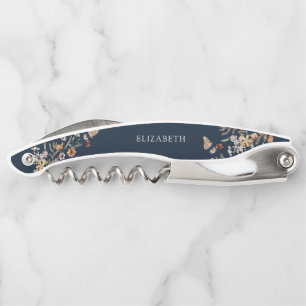 Navy Blue  Tiny Wildflower Bridal Shower Corkscrew