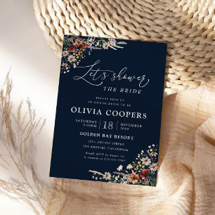 Navy Blue Tiny Wildflower Bridal Shower Invitation