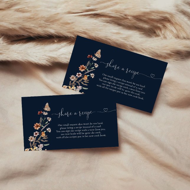 Navy Blue Tiny Wildflower Bridal Shower Recipe  Enclosure Card (Creator Uploaded)